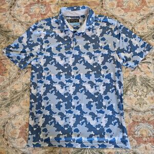 Etonic Polo Shirt Mens Large Camo Blues Golf Casual Lightweight Polo